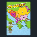 Pop Art Illustrierter Balkan-Karte Fotodruck<br><div class="desc">Eine stilisierte Karte der Balkanregion mit einer Kunstästhetik des Pops mit kühnen Konturen und gepunktetem Hintergrund. Die Karte ist in 13 nummerierte Regionen unterteilt,  die jeweils ein anderes Land repräsentieren.</div>