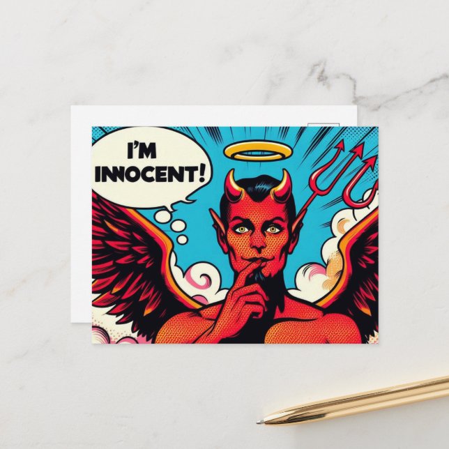 Pop Art Innocent Devil Postkarte (Vorderseite/Rückseite Beispiel)