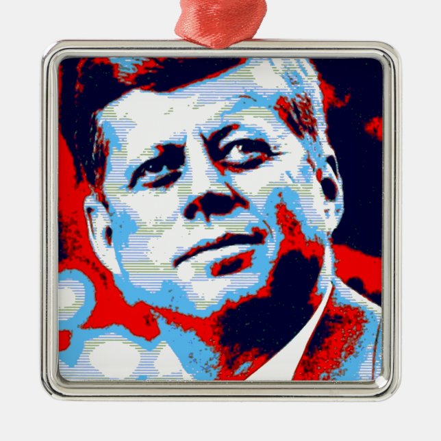 Pop Art JFK John F. Kennedy Red Blue Ornament Aus Metall (Vorne)