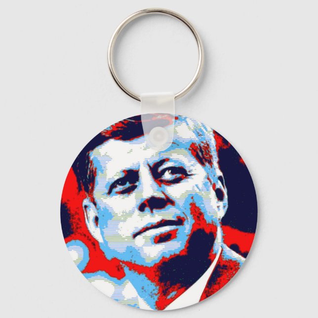 Pop Art JFK John F. Kennedy Red Blue Schlüsselanhänger (Vorderseite)