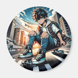 Pop-Art-Junge auf Skateboard in der Stadt  Magnet