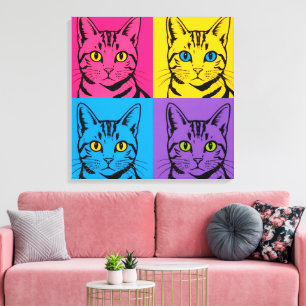 Pop-Art-Katzenillustration Retro-Warhol-Stil-Car Leinwanddruck