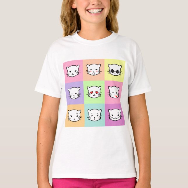 Pop Art Kawaii Cat Emoji T-Shirt (Vorderseite)