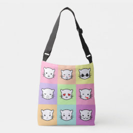 Pop Art Kawaii Cat Emoji Tragetaschen Mit Langen Trägern
