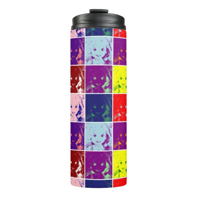 Pop Art Kinderpuppensortrait Thermosbecher (Vorderseite)