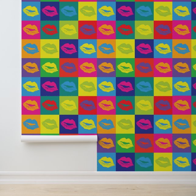 Pop Art Kiss Lift Farbiges Retro Muster Tapete (Anwendung)