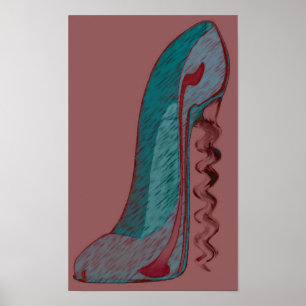 Pop-Art-Korkenzieher-Stilett-Schuh-Kunst-Druck Poster
