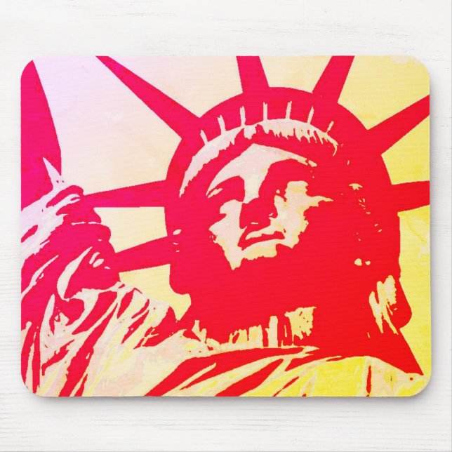 Pop Art Lady Liberty New York City Red Yellow Mousepad (Vorne)