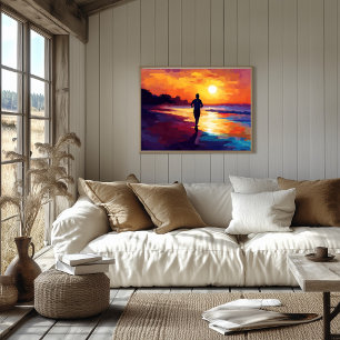Pop Art Laufen bei Sonnenuntergang  – Beach Jogger Poster