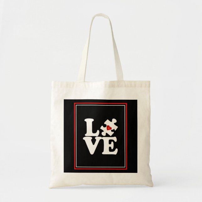 Pop Art LIEBE Autismus Puzzle Piece Tragetasche (Vorne)
