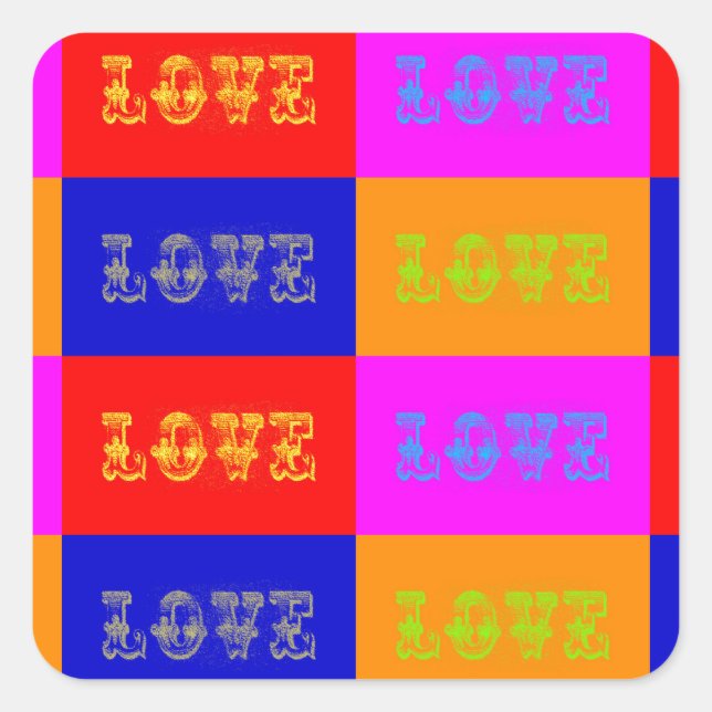 Pop Art Liebe Quadratischer Aufkleber (Vorderseite)