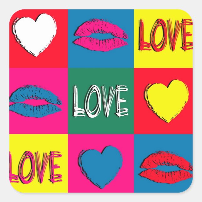 Pop Art Liebe Quadratischer Aufkleber (Vorderseite)