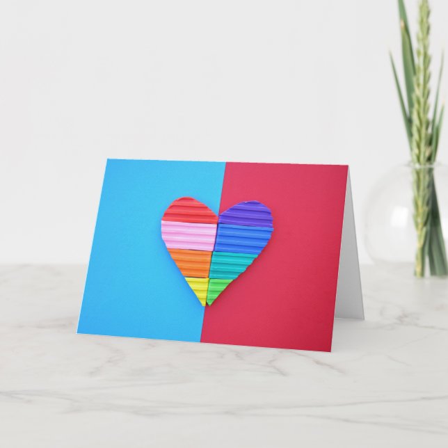 Pop Art Liebe Twin Valentine Rainbow Hearts Karte (Vorderseite)