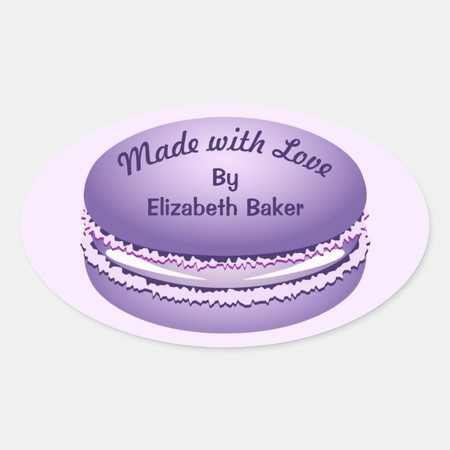 Pop Art Lila Macaron Cookie Personalisiert Ovaler Aufkleber (Vorderseite)