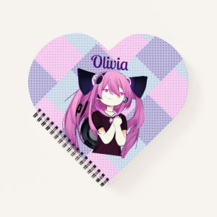 Pop-Art-Lila und Blau Anime-Mädchen mit Katzenohre Notizbuch