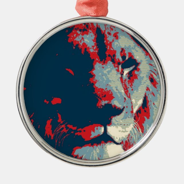 Pop Art Lion Silbernes Ornament (Vorne)