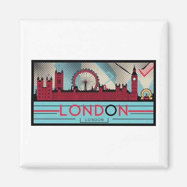 Pop Art London Skyline Magnet (Vorne)