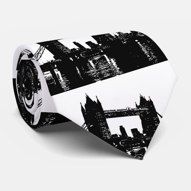 Pop Art London Tower Bridge Silhouette Krawatte (Gerollt)