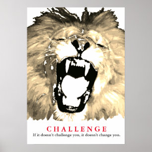 Pop-Art-Löwe Motivations-Challenge Vintage-Sepia Poster