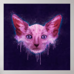 Pop Art Lykoi Werewolf Cat Poster<br><div class="desc">Ein digitales Texturgemälde eines Katzenkopfes aus Lykoi mit Kratzern,  Spritzen und Tropfen auf einem groben strukturierten Hintergrund.</div>