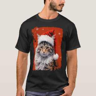 Pop Art Maine Coon Weihnachtskatze Rot T-Shirt
