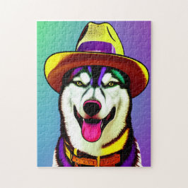 Pop Art Malerei eines Husky-Hundes mit einem Hut