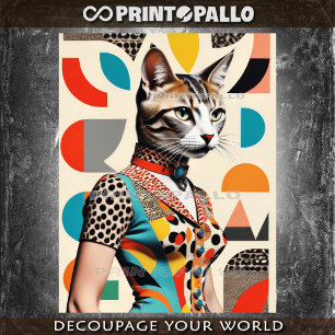 Pop-Art-Mid-Century-Collage einer modischen Katzen Seidenpapier