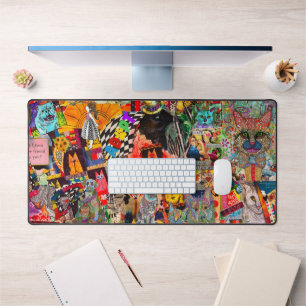 Pop Art Mixed Media Hunde und Katzen Desk Mat Schreibtischunterlage