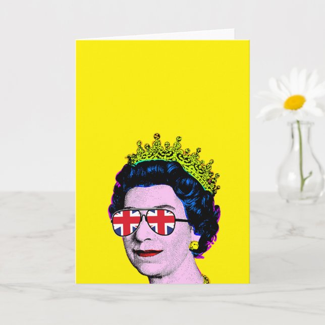 Pop Art Modern Fun HM Queen in Union Jack Brillen Karte (Kleine Pflanze)