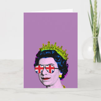Pop Art Modern Fun HM Queen in Union Jack Brillen Karte