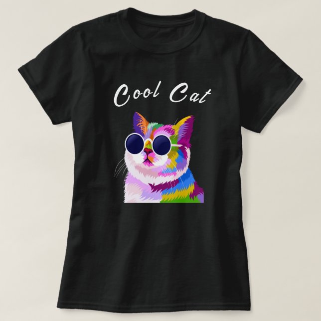 Pop Art Modern Multicolor Editable Cool Cat T-Shirt (Design vorne)