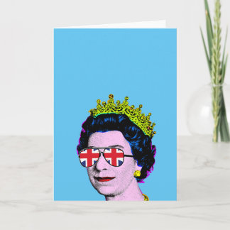 Pop Art Moderne Spaß HM Königin in Union Jack Bril Karte