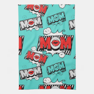 Pop-Art-MOM-Liebesmuster in Türkis (4) Geschirrtuch