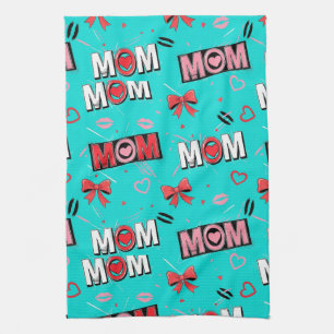 Pop-Art-MOM-Liebesmuster in Türkis (5) Geschirrtuch