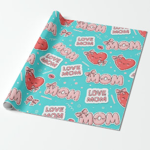 Pop-Art-MOM-Liebesmuster in Türkis Geschenkpapier