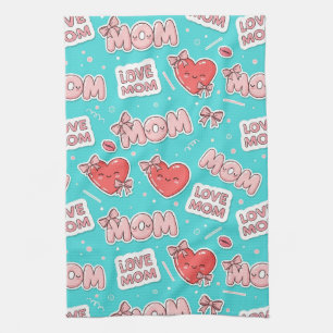 Pop-Art-MOM-Liebesmuster in Türkis Geschirrtuch