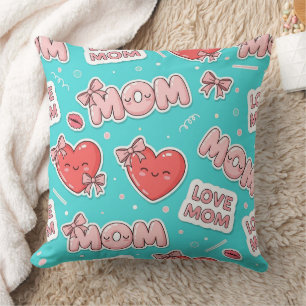 Pop-Art-MOM-Liebesmuster in Türkis Kissen