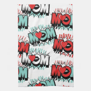 Pop-Art-MOM-Liebesmuster in Weiß Geschirrtuch
