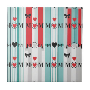 Pop-Art-MOM-Liebesmuster mit Herzen und Schleifen  Fliese