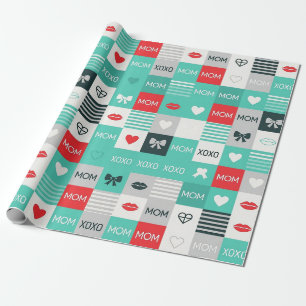 Pop-Art-MOM-Liebesmuster mit Herzen und Schleifen  Geschenkpapier