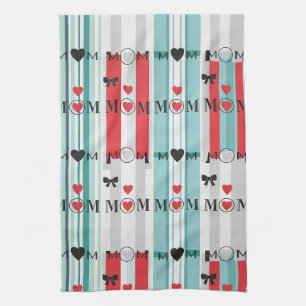 Pop-Art-MOM-Liebesmuster mit Herzen und Schleifen Geschirrtuch