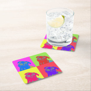 Pop Art Mops Portrait Rechteckiger Pappuntersetzer