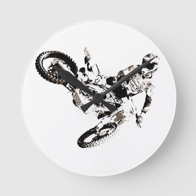 Pop Art Motocross Motorrad Sport Runde Wanduhr (Vorderseite)