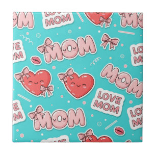 Pop-Art-Muster MOM Love in Türkis (1) Fliese