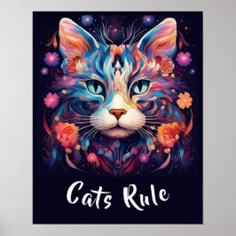 Pop Art Native American Multicolor Cats Rule Poster