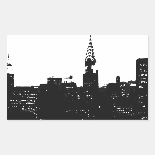 Pop Art New York Silhouette Rechteckiger Aufkleber (Vorderseite)