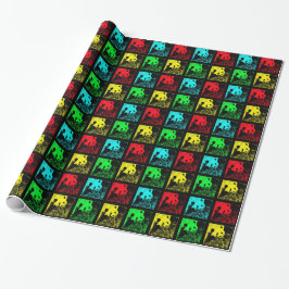 Pop Art Niedlich Panda Rot Grün Gelb Geschenkpapier