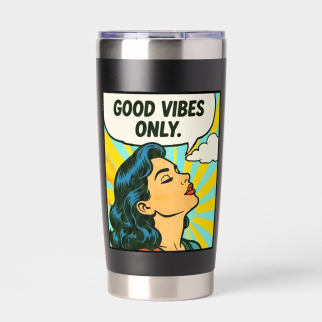 Pop Art „Nur gute Vibes“ Thermobecher (Vorderseite)