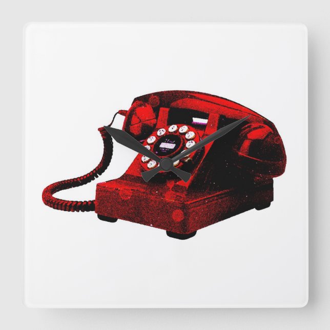 Pop Art Old Desk Telefon Box Square Wallclock Quadratische Wanduhr (Vorderseite)