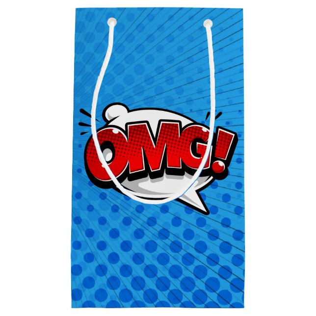 Pop Art OMG auf blau Kleine Geschenktüte (Vorderseite)